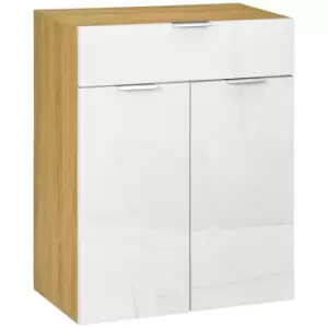 Image of HOMCOM Modern Storage Cabinet, High Gloss Slim Sideboard with Drawer, Door Cupboard, Adjustable Shelves, White and Natural