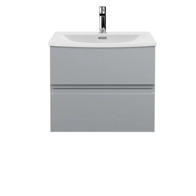 Image of Nuie Hudson Reed Urban Wall Hung 2 Drawer Vanity Unit With Curved Ceramic Basin, Modern Bathroom Furniture In Satin Grey, 600mm