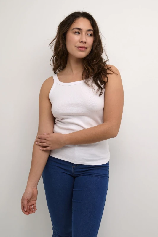 Image of Kaffe Womens Carna Ribbed Vest Top in White Size: Medium White Female M