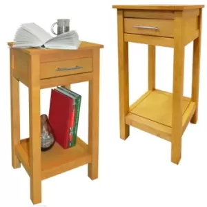 Image of Techstyle Aspen 2 Pack Solid Wood Storage Telephone / End / Bedside Table With Drawer Light Wood