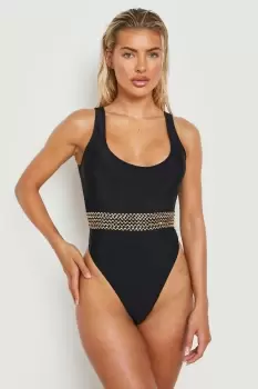 Image of Embellished Trim Scoop Swimsuit