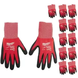 Image of Milwaukee Dipped Gloves - Cut Level 1 Pack of 12 9/L Large - Black/Red