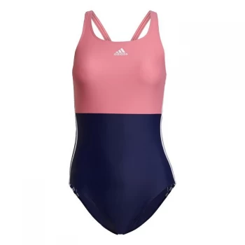 Image of adidas SH3. RO 3-Stripes Colorblock Swimsuit Womens - Team Navy / Rose Tone / White