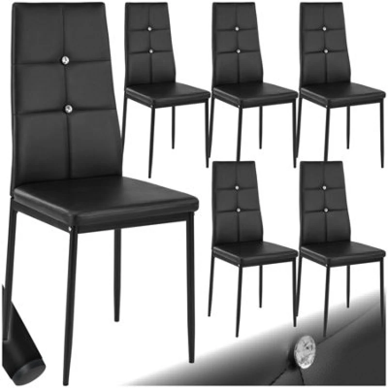 Image of Tectake Set Of 6 Dining Chair Set - High Backrest, Slim Steel Legs & Rhinestone Highlights - Black