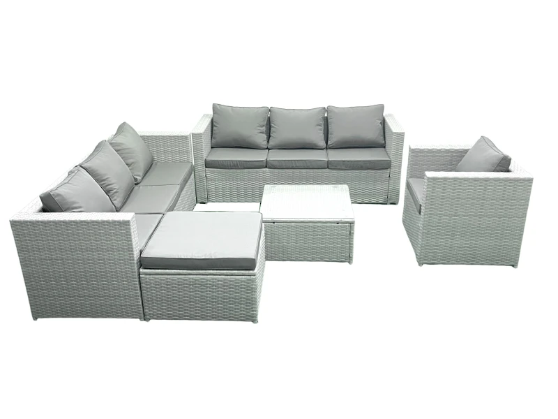 Image of Fimous Wicker PE Rattan Sofa Garden Furniture Set with Armchair Square Coffee Table Big Footstool Light Grey Mixed Light Grey