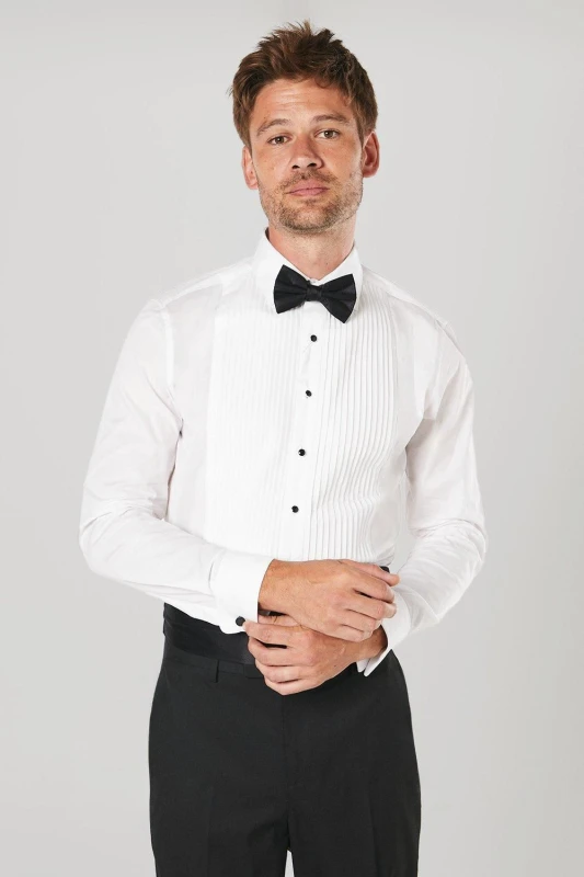 Image of Burton Mens White Pleat Front Slim Fit Long Sleeve Dress Shirt White 16 in Male BBB05511