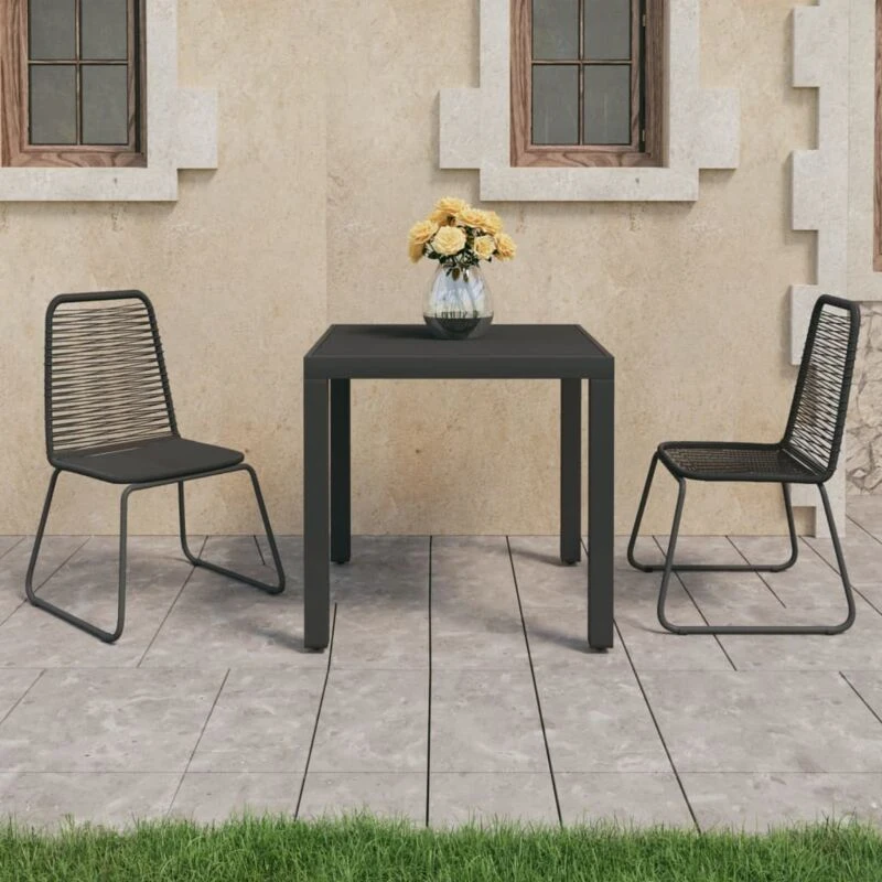 Image of VIDAXL 3 Piece Garden Dining Set pvc Rattan Black Vidaxl 8720286228845