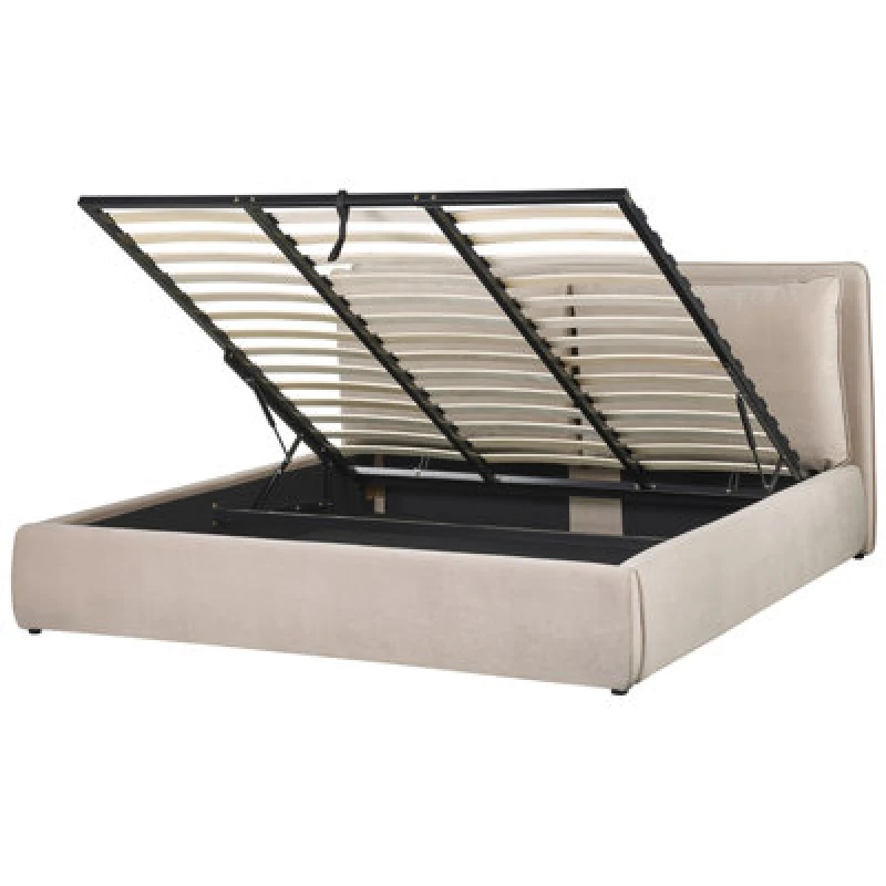 Image of Beliani Ottoman Bed Velvet Bajonna 180 X 200 Cm (Eu Super King) Beige