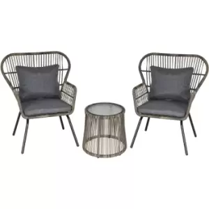 Image of Outsunny - 3 pcs Webbed pe Rattan Outdoor Patio Set w/ Cushions Steel Frame Grey - Grey