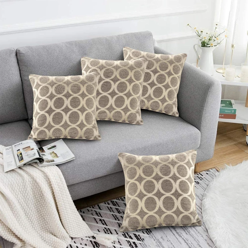 Image of Alan Symonds Geometric O Chenille Cushion Set of 4 Silver unisex 45x45cm