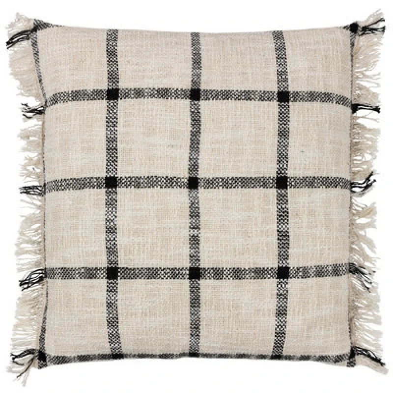 Image of Yard Beni Check Fringed Filled Cushion, Cream 5.02553E+12