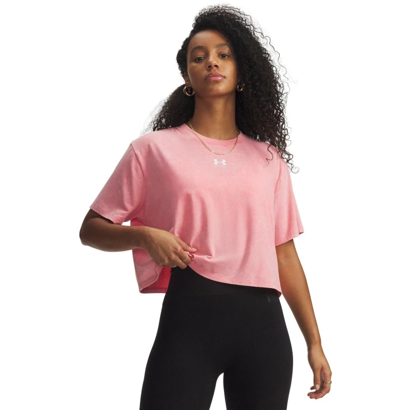Image of Under Armour Womens Rival Boxy T-Shirt Pink/White female 10 (S)