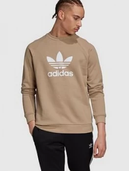 Image of adidas Originals Trefoil Crew - Khaki, Size S, Men