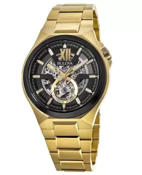Image of Bulova Classic Black Skeleton Dial Stainless Steel Mens Watch 98A178 98A178