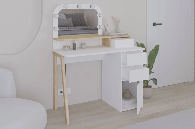 Image of Decortie Womens 'Avien' Make-Up Dressing Table Set with LED Mirror in White Size: 2 Pack White Female 2 Pack