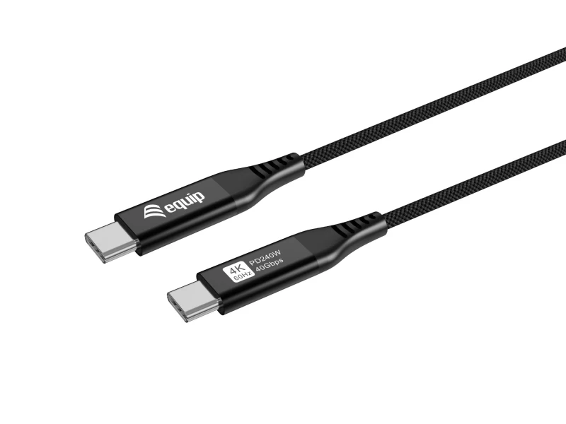 Image of Equip USB 4 Ultra Slim C to C Cable. 1.2m. PD240W. 4K/60Hz. 40Gbps. Bl