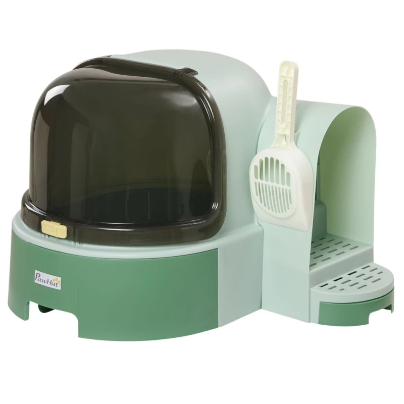 Image of PawHut 2 In 1 Cat Litter Tray w/ Drawer Pans, Scoop - Green D31-080V00GN