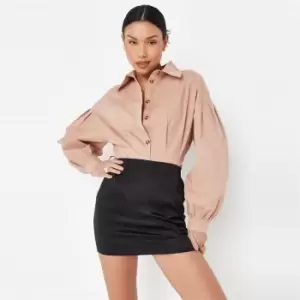 Image of Missguided Tall Corset Seam Blouson Shirt - Brown