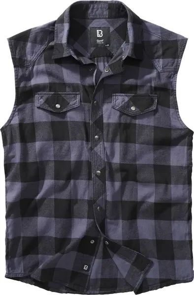 Image of Brandit Sleeveless Checked Shirt Short-sleeved Shirt Black grey L Men