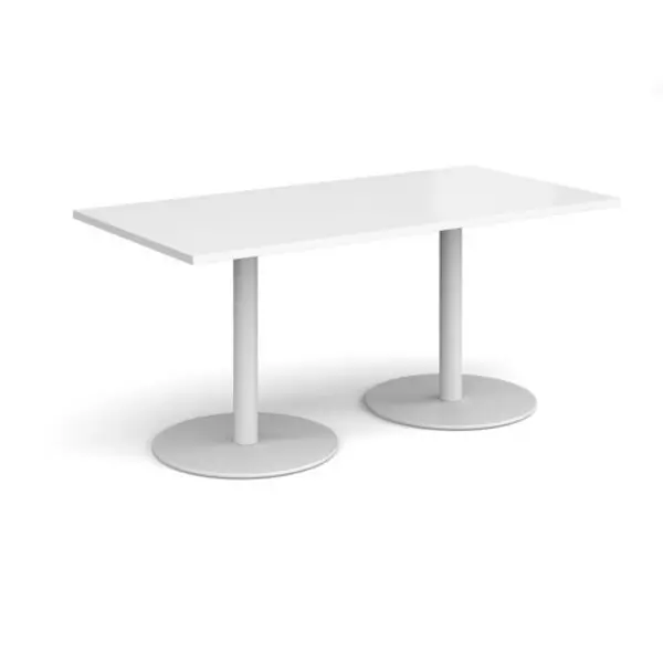 Image of Monza Monza rectangular dining table with flat round white bases 1600mm x 800mm - white White MDR1600-WH-WH