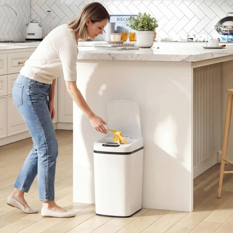 Image of HOMCOM 12L Sensor Bin, Automatic Touchless Motion Sensor Kitchen Bin in White White Unisex