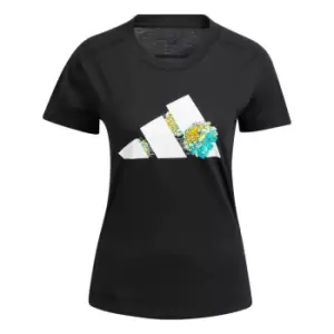 Image of adidas AEROREADY Flower Graphic Running T-Shirt Womens - Black