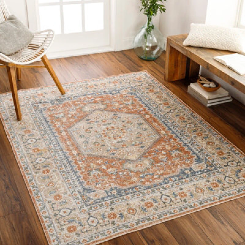 Image of Livabliss Machine Washable Traditionnal Boho Burnt Orange Boka Area Rug 140 X 200 Cm - Easy Care, Ideal For Living Room & Bedroom