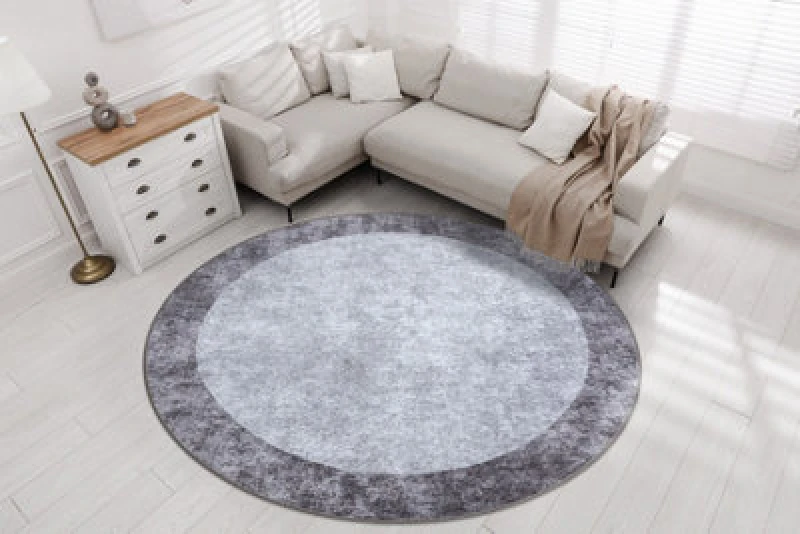 Image of RugsX Miro 51648.803 Circle Washing Carpet Marble Anti Slip - Dark Grey Circle 100 Cm