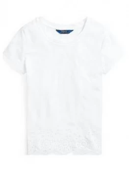 Image of Ralph Lauren Girls Short Sleeve Eyelet Trim T-Shirt - White