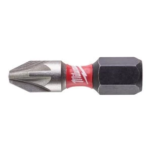 Image of Milwaukee Power Tools SHOCKWAVE Impact Duty Bits PZ2 x 25mm (Pack 25)