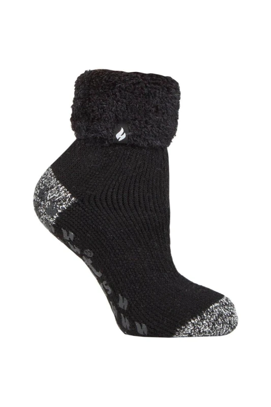 Image of SOCKSHOP Heat Holders 1 Pair Lounge Feather Turn Over Cuff Socks Black