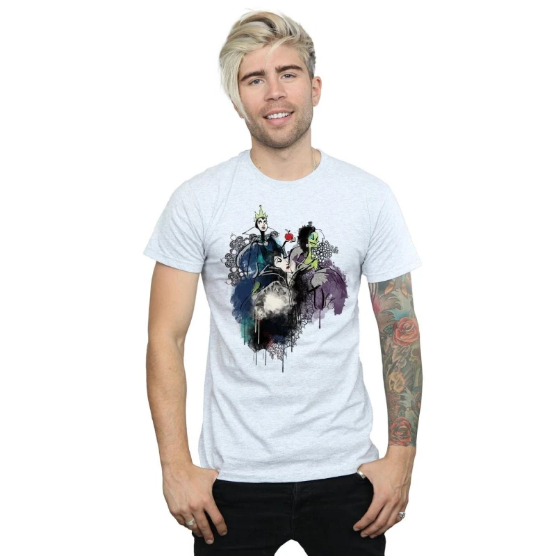 Image of Disney Men Villains Sketch T-Shirt in Grey Size: Small Grey S Male 5057736925416