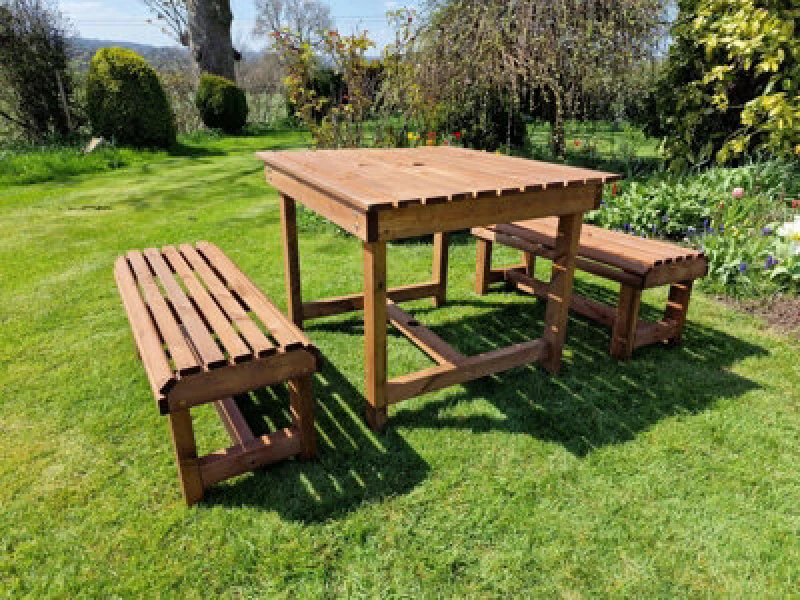 Image of Churnet Valley Garden Furniture Ltd Contemporary 4 Seater Garden Table And Bench Set - Timber - L100 X W150 X H75cm - Fully Assembled