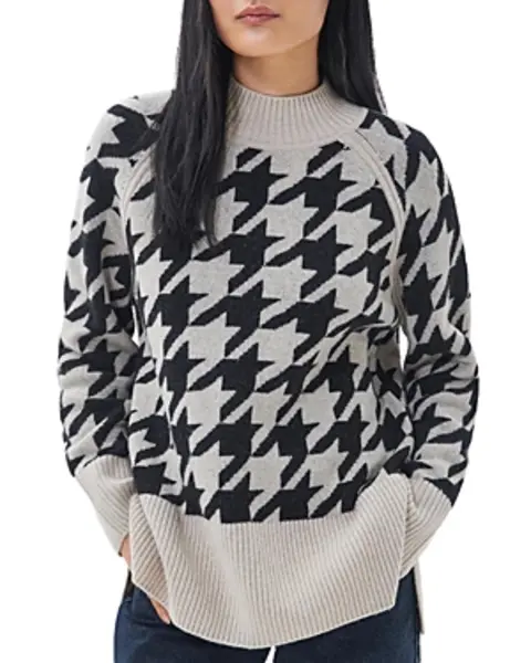 Image of Barbour Wool Blend Tarana Houndstooth Jacquard Sweater