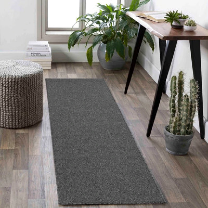 Image of Simple Low Pile Modern Tufted Area Rugs For Living Room With Felt Backing Dark Grey 60X220 Cm