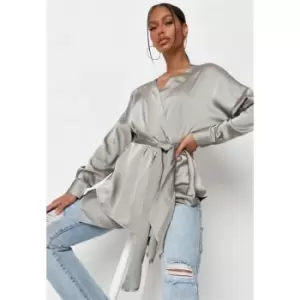 Image of Missguided Oversized Plunge Blouse - Green