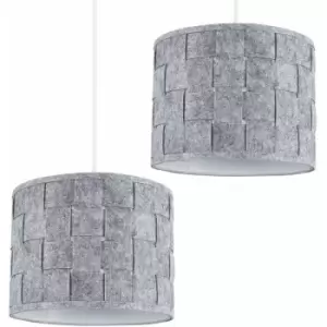 Image of Minisun - 2 x Small Grey Felt Weave Ceiling Pendant / Table Lamp Light Shades
