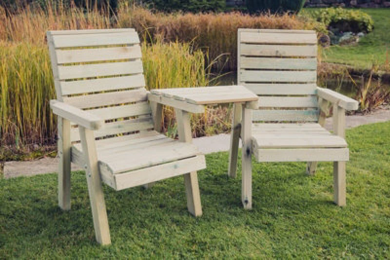 Image of Churnet Valley Garden Furniture Ltd Clover Love Seats With Angled Tray - Timber - L76 X W168 X H98cm - Minimal Assembly Required