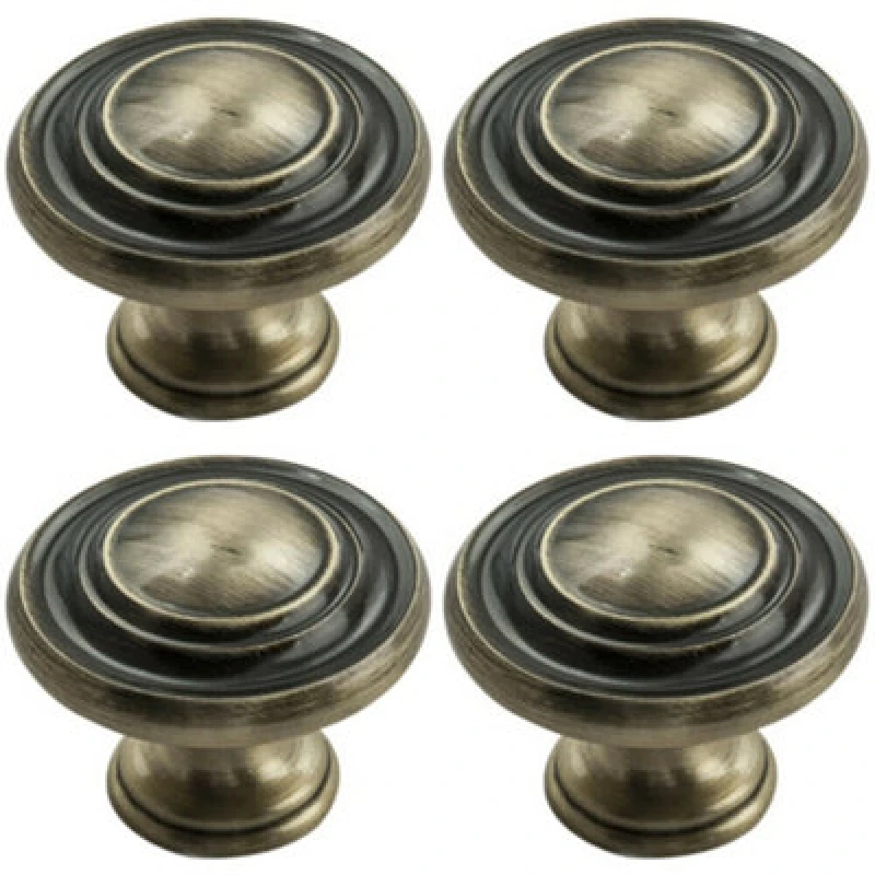 Image of Loops 4x Round Ringed Pattern Door Knob 32mm Diameter Antique Burnished Brass Handle Metallics unisex