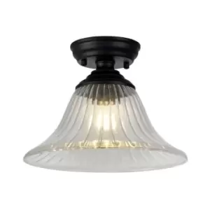 Image of Luminosa Talisa Flush Ceiling Lamp E27 With Bell 30cm Glass Shade Matt Black, Clear
