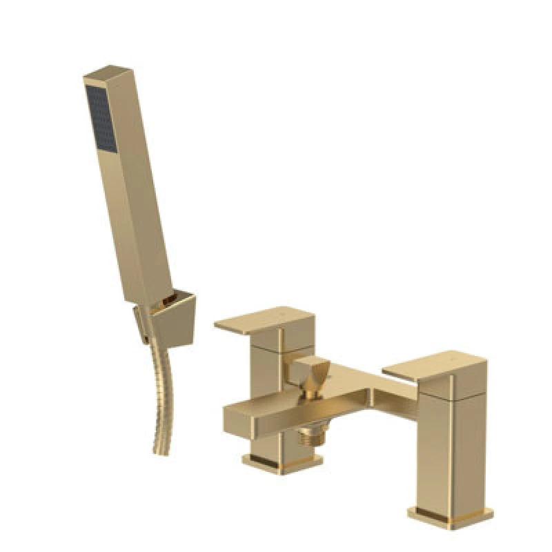 Image of BALTERLEY Square Bath Shower Mixer Tap with Shower Kit - Brushed Brass Balterley BTC804