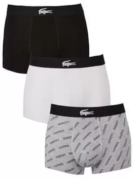 Image of Lacoste 3 Pack Trunks - Black/White/Grey Print, Black Size M Men