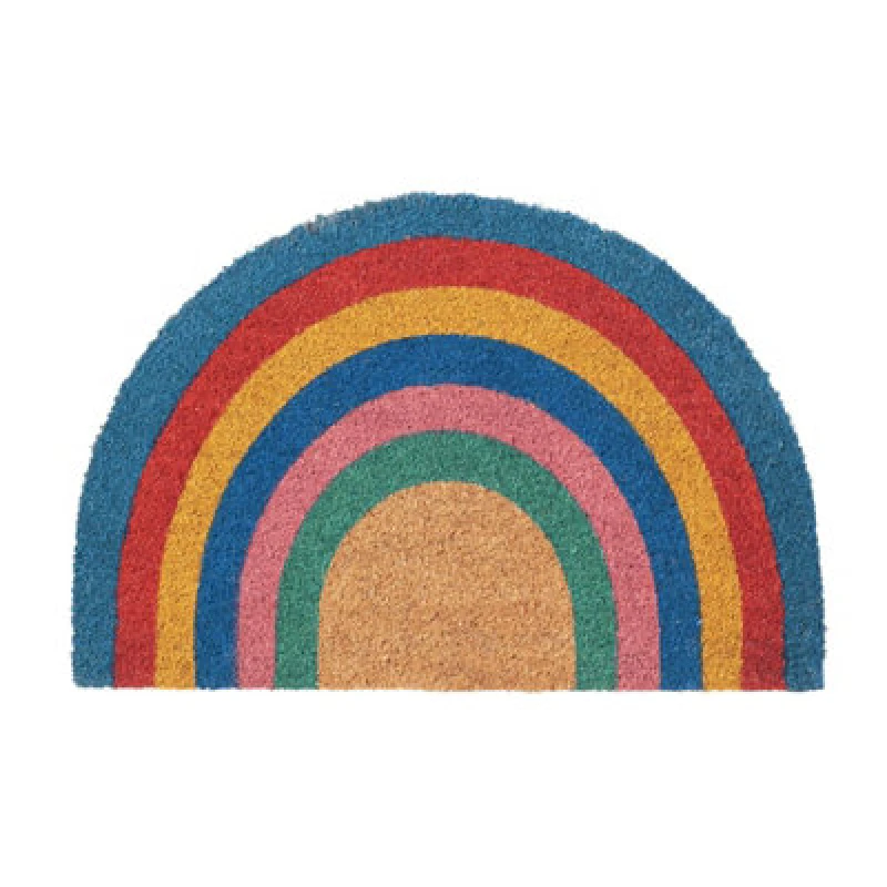 Image of Nicola Spring Coir Half Moon Door Mat - 60 x 40cm - Rainbow Pastel Multi