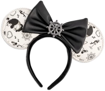 Image of Mickey Mouse Loungefly - Steamboat Willie Ears - Minnie Headband white black