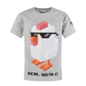 Image of Crossy Road Childrens/Boys Official Deal With It Short Sleeved T-Shirt (Years (3/4)) (Light Grey)
