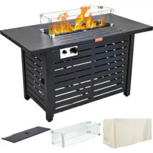 Image of VEVOR Gas Fire Pit Table, 43 In 50000 BTU, Propane Outdoor Wicker Patio fire Pits with Carbon Steel Tabletop, Lava Rock, Glass Wind Guard, Cover, Add