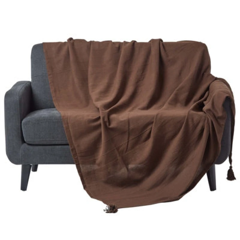 Image of Homescapes Cotton Rajput Ribbed Throw Chocolate