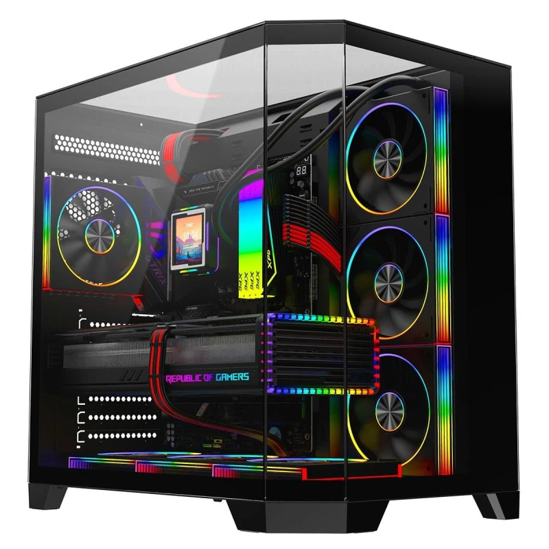 Image of CiT DS360 PRO Black ATX Gaming Case With Dual Chamber Panoramic Tempered Glass Black unisex One Size