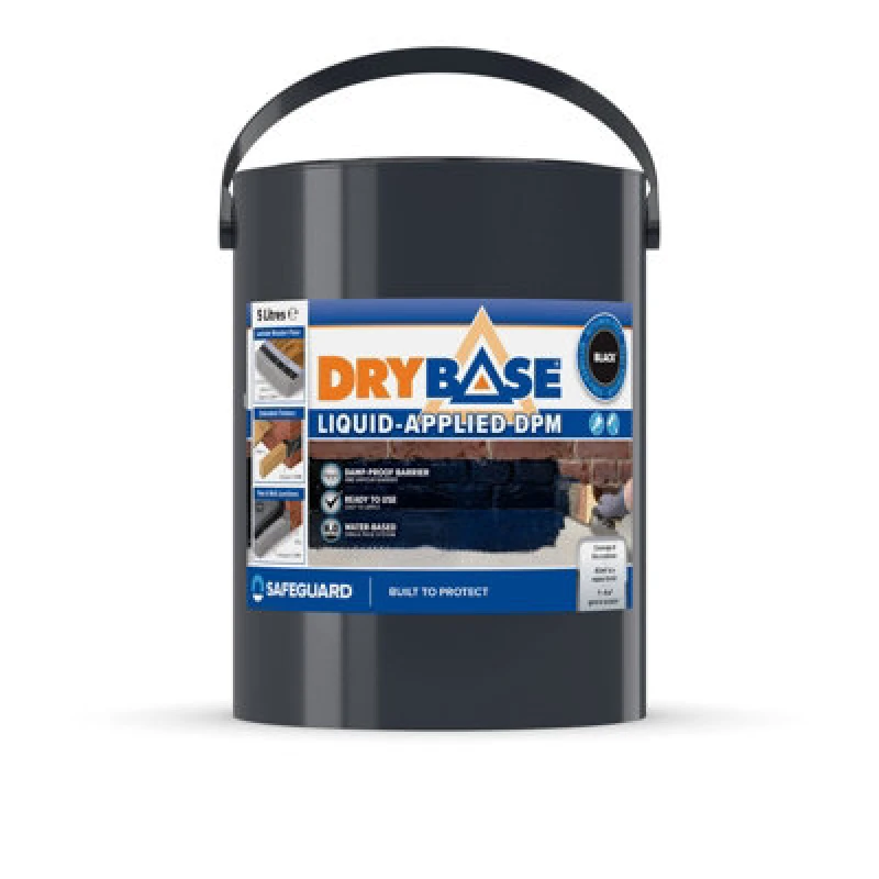 Image of Drybase Liquid Damp Proof Membrane (5L, Black) - Damp Proof Paint For Interior Walls And Floors. Waterproof Paint.