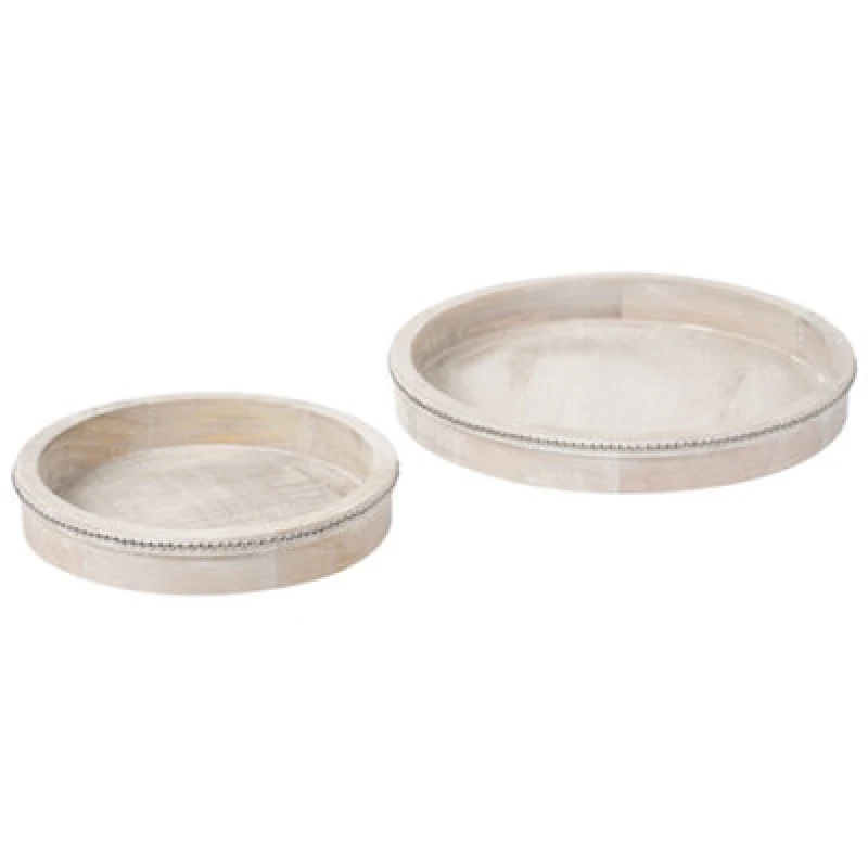 Image of Beliani Set Of 2 Serving Trays Mansoura Mango Wood Light Brown